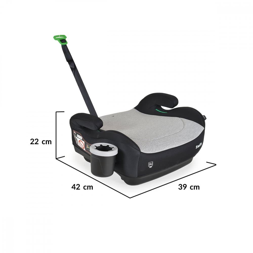Inaltator auto copii Cangaroo Swift Gri 125-150 cm omologat R-129 I-Size cu suport pahar inclus,cotiere ergonomice,centura ghidaj,husa detasabila
