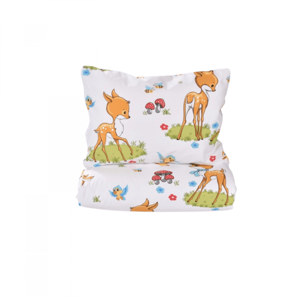 Lenjerie 3 piese model Caprioare + Protectie impermeabila patut 120x60 cm