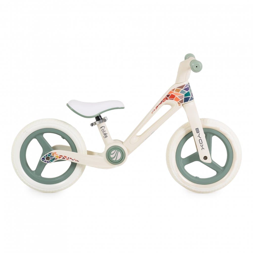 Bicicleta de echilibru fara pedale pentru copii Byox Foldy Green, Design pliabil, Roti 12 inch din PU rezistent, Sezut ergonomic reglabil, Manere confortabile antiderapante, Varsta recomandata 2ani+