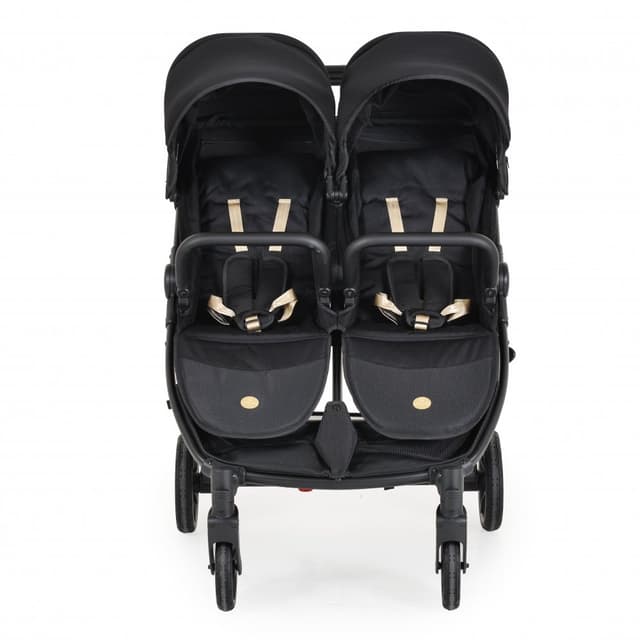 Carucior pentru gemeni Cangaroo 2Gether Modern Black cu Baldachin extensibil,Spatar si Suport pentru picioare reglabile individual,Roti fata din PU pivotante,Extra Suport picioare din cauciuc,recomandat de la nastere