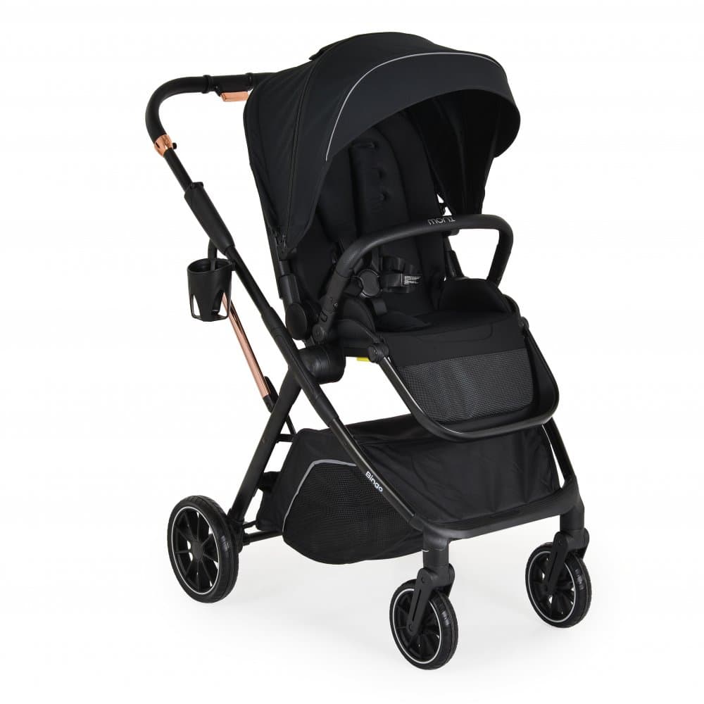 Carucior transformabil 2in1 Moni Bingo Anthracite cu sezut reversibil,pana la 4 ani sau 22kg,spatar reglabil,capotina XXL cu 4 sectiuni,pliere compacta cu unitatea scaunului,roti rezistente,husa picioare si geanta incluse