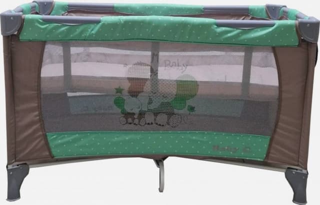 Patut pentru copii Baby Care PRO FMG Maro Verde 120x60 cm, Pliabil, 2 Niveluri de inaltime, Cu geanta transport inclusa, Plasa insecte