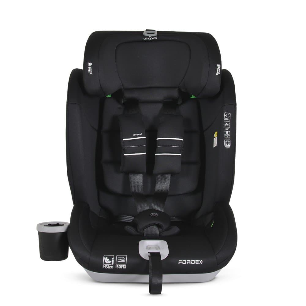 Scaun auto copii cu Isofix Cangaroo Force Black I-Size 76-150 cm,centura de siguranta in 5 puncte,top tether,sistem protectie impact lateral SPS,tetiera reglabila 13 pozitii,husa detasabila,perna reductor,suport pahar inclus