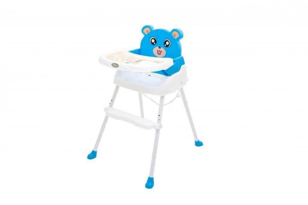 Scaun de masa pentru copii Novokids Teddy Bear Albastru 3 in 1, transformabil in scaunel copii, functie inaltator scaun, 2 trepte de inaltime, sezut confortabil, masuta detasabila