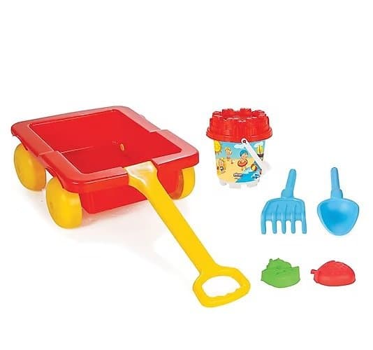 Set carucior pentru copii cu galetusa,jucarii de nisip si unelte Pilsan Carriage Red