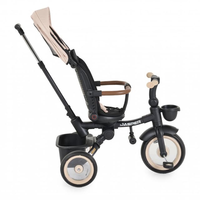 Tricicleta pentru copii Byox Jasper Beige pliabila, cu maner parental, spatar reglabil, scaun rotativ, greutate admisa 25 kg