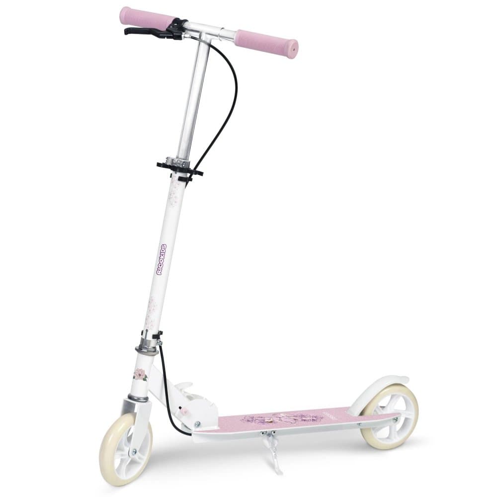 Trotineta pentru copii Ricokids Kodi Ballerina pliabila, inaltime ghidon reglabila, platforma antiderapanta, roti din PU rezistente, rulmenti ABEC-7, 2 frane de mana si picior, manere ergonomice pliabile si cric