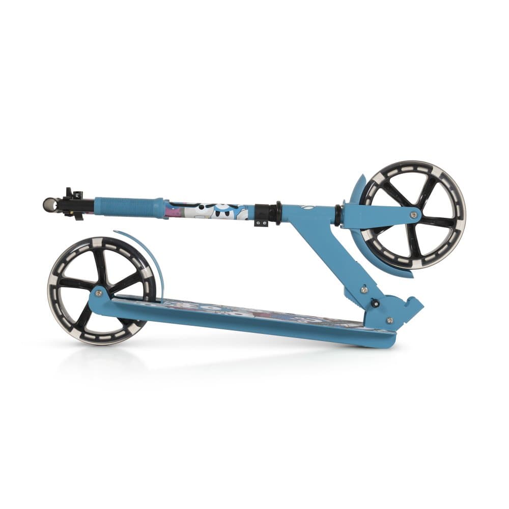 Trotineta pliabila pentru copii de la 6ani,cu ghidon din aluminiu,roti ABEC-7 din PU cu lumini LED,inaltime ghidon ajustabila,frana de picior si cric Byox Monster Blue