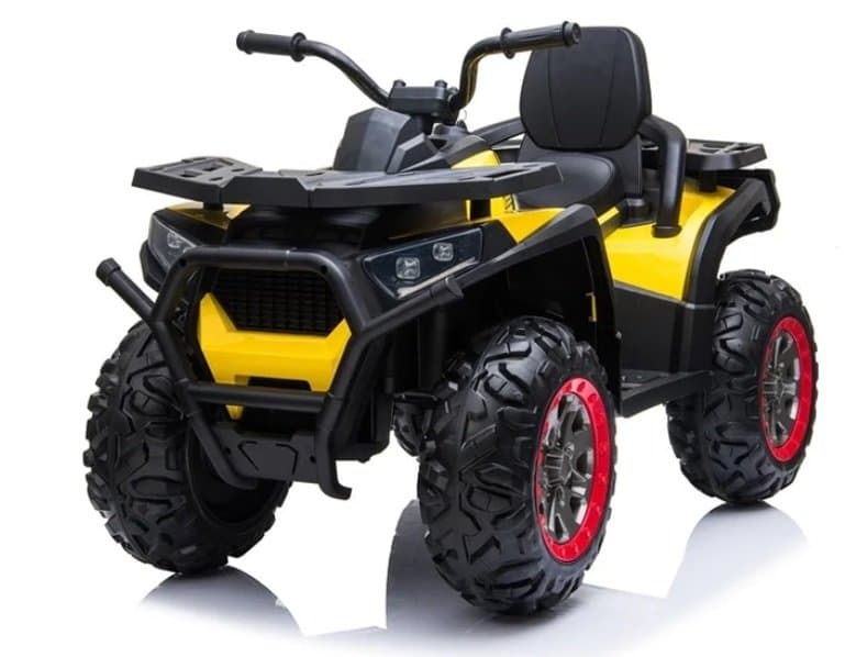 Atv electric pentru copii Nichiduta Desert 90W Yellow, Acumulator 12V 7Ah, Telecomanda 2.4G, Roti din cauciuc EVA, Pornire la buton, Unitate audio cu muzica si display, Suspensii,Spatar inalt