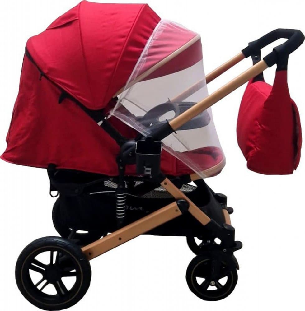 Carucior pentru copii Baby Care Pro 512 Rosu cu Suspensii, Cadru aluminiu Gold, Maner reversibil, Spatar reglabil in 5 trepte, Frana picior, Plasa insecte, Geanta
