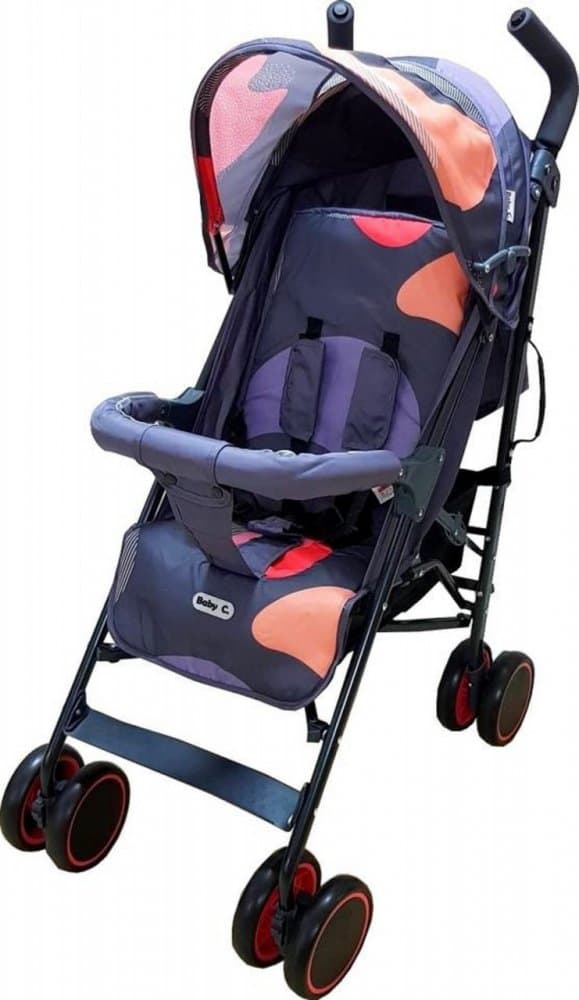 Carucior pentru copii Baby Care Pro 803 Camouflage Portocaliu pliere tip umbrela, Sport, Spatar reglabil in 7 trepte, Pozitie somn, Amortizoare, Cadru din aluminiu