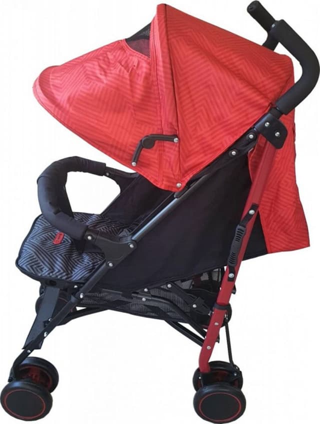 Carucior pentru copii Baby Care Pro 803B Rosu cu imprimeu, pliere tip umbrela, Sport, Spatar reglabil in 7 trepte, Pozitie somn, Amortizoare, Cadru din aluminiu