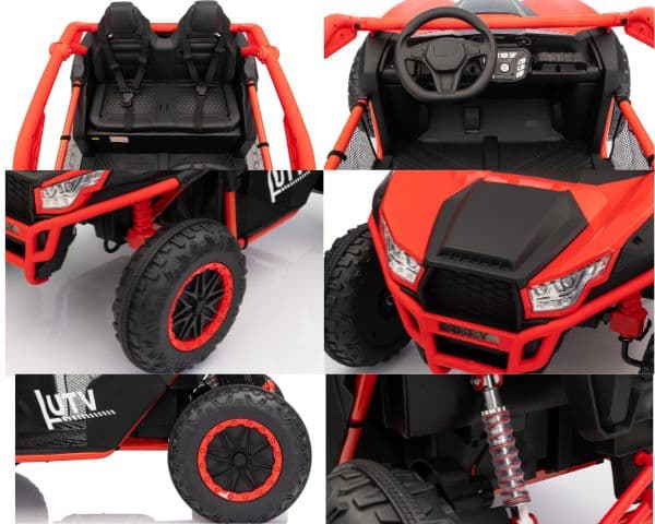 Masinuta electrica de teren pentru 2 copii Nichiduta UTV 4x4 Red,800W , telecomanda 2.4G,acumulator 12V10Ah,roti late din cauciuc EVA,scaun din piele,suspensii,faruri cu lumini LED,mufa USB,MP3,Bluetooth,120x81x65cm