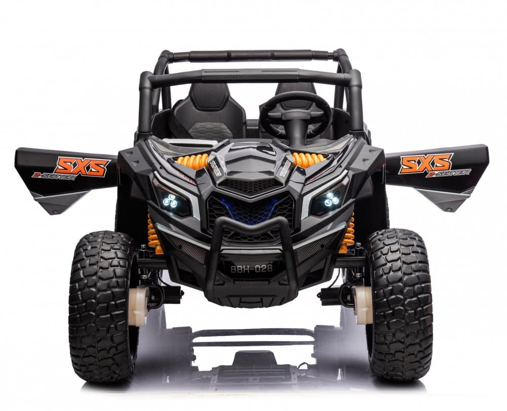 Masinuta electrica pentru 2 copii Nichiduta Turbo Off Road 4X4 Black 24V 800W ,cu telecomanda 2.4G,Suspensii,roti din cauciuc EVA,Scaun din piele,Usi cu deschidere,Lumini LED,Muzica,Centura de siguranta,Mufa USB,Bluetooth