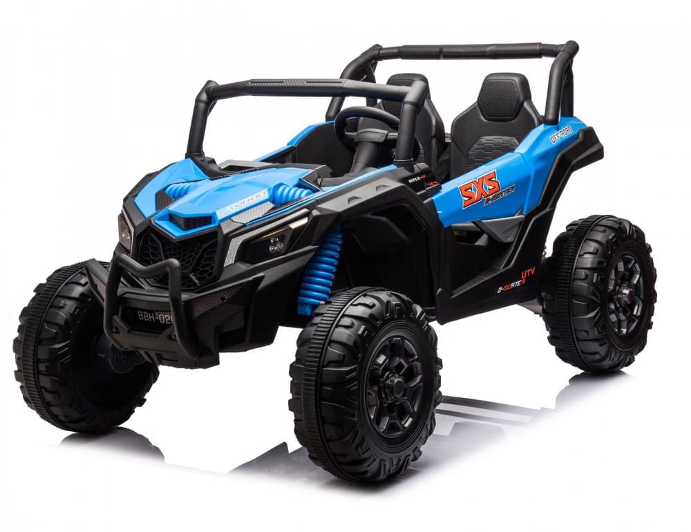Masinuta electrica pentru 2 copii Nichiduta Turbo Off Road 4X4 Blue 24V 800W ,cu telecomanda 2.4G,Suspensii ,roti din cauciuc EVA,Scaun din piele,Usi cu deschidere,Lumini LED,Muzica,Centura de siguranta,Mufa USB,Bluetooth
