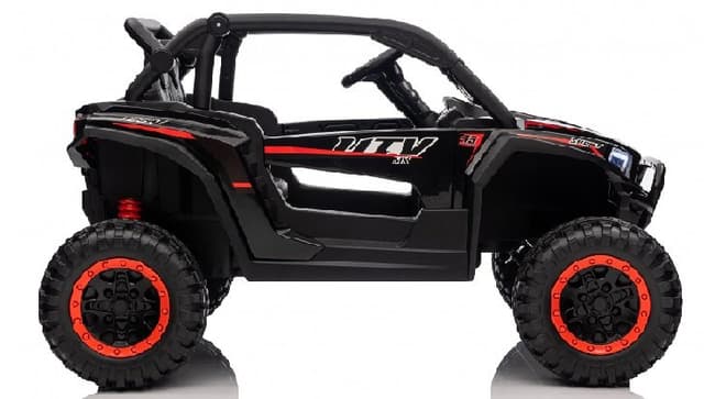 Masinuta electrica pentru copii Nichiduta Sport UTV KCK Black 4x4,Telecomanda 2.4G,Acumulator 24V 7Ah,4x4 400w,Roti din cauciuc EVA,Scaun din piele,Suspensii,Faruri cu lumini LED,Mufa USB,MP3,Bluetooth,Centura siguranta
