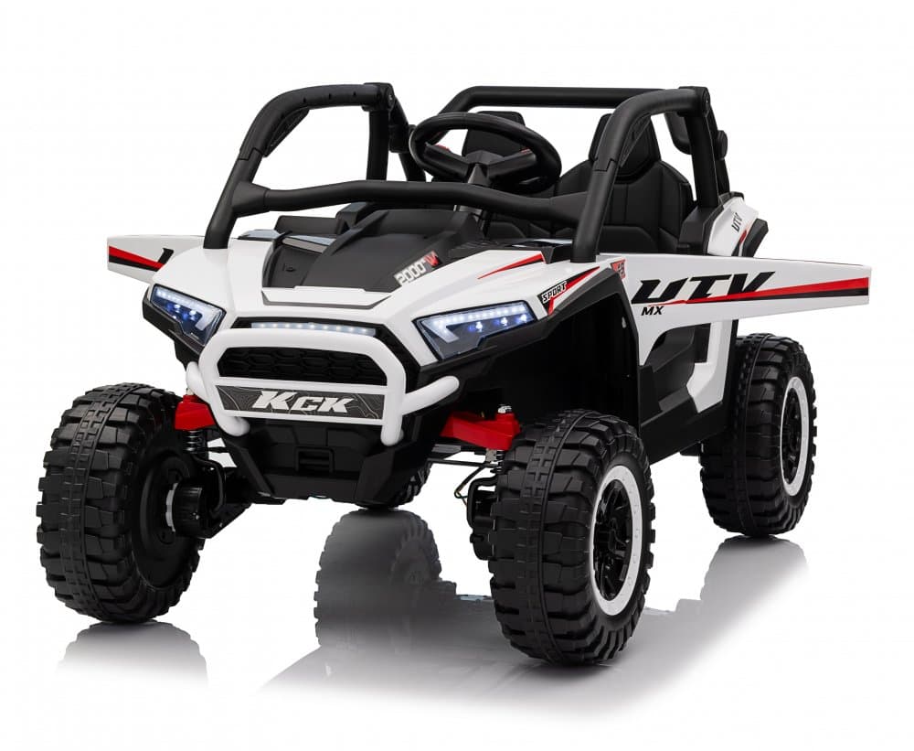 Masinuta electrica pentru copii Nichiduta Sport UTV KCK White 4x4,Telecomanda 2.4G,Acumulator 24V 7Ah,4x4 400w,Roti din cauciuc EVA,Scaun din piele,Suspensii,Faruri cu lumini LED,Mufa USB,MP3,Bluetooth,Centura sigurant