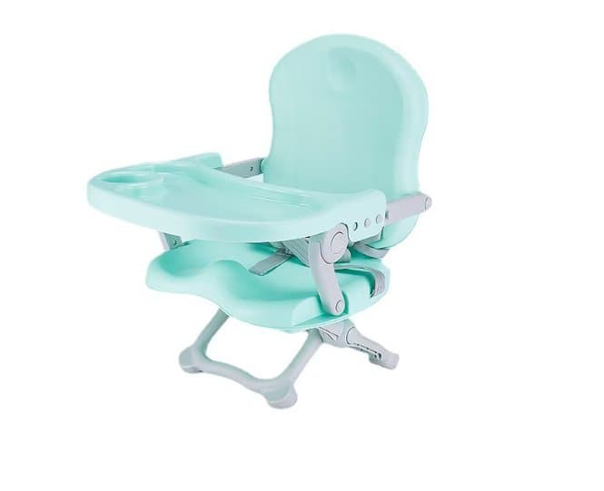 Scaun de masa pentru copii, Little Mom, model tip booster, design compact, pliabil si portabil, inaltime reglabila 4 pozitii, tavita detabila, compatibilitate universala, dimensiune 50 x 30 x 35 cm, Green