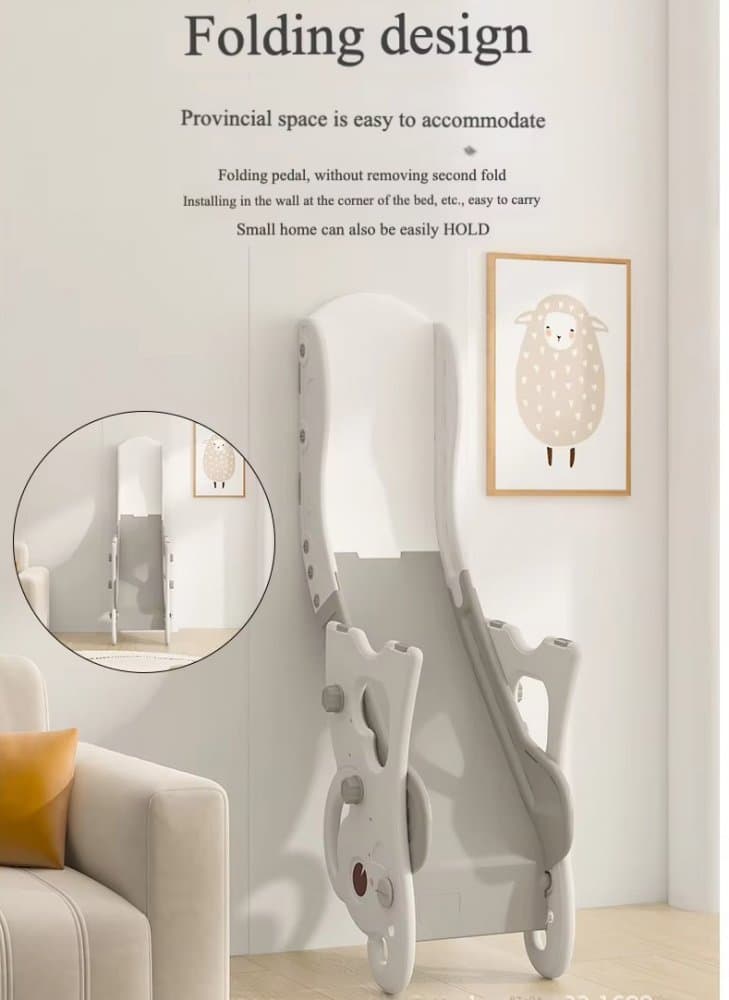 Tobogan pentru copii, Nichiduta Garden White Elephant, design pliabil, prevazut cu scara si manere de sustinere, cu mini-cos de Baschet si joc de precizie cu inele, dimensiune 32 x 152 x 67.5 cm