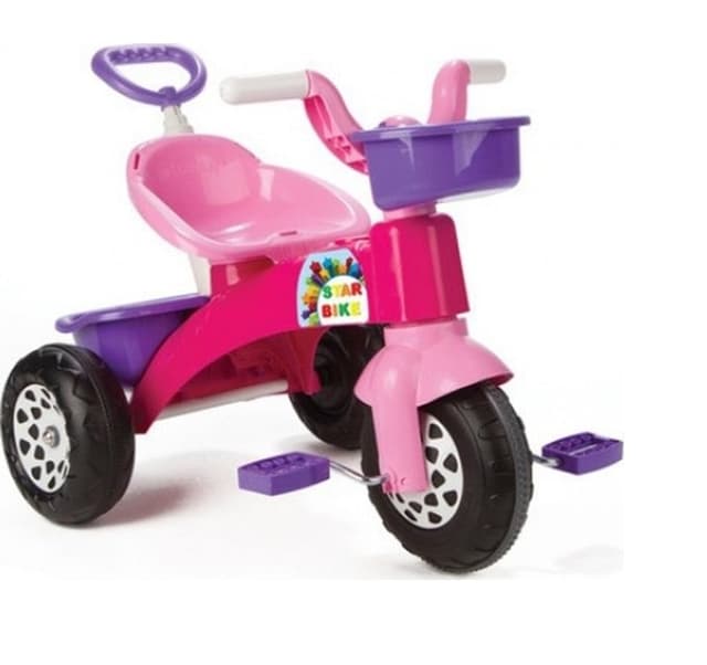 Tricicleta pentru copii Pilsan Star Pink ,maner parental detasabil,cosulet depozitare in fata si spate,roata fata cu aparatoare noroi,sezut cu spatar, de la 2ani ,greutate suportata maxim 35kg