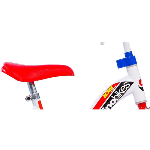 Bicicleta copii cu maner pentru parinti Dino Bikes albastru, varsta 2-4 ani, 10 inch, roti ajutatoare, frana pe roata din fata, claxon, inaltimea recomandata 78-90 cm