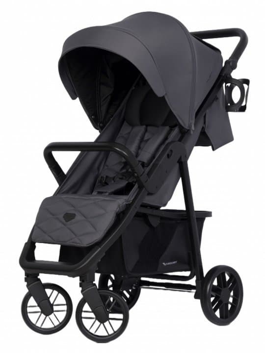Carucior pentru copii Euro-Cart Flex omologat pana la 22 kg, Iron Black Edition cu cadru de aluminiu, roti cu suspensii, echipat cu husa de picioruse groasa, pelerina de ploaie si suport pentru biberon