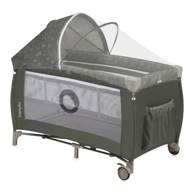 Patut pliabil, Lionelo, Sven Plus, 120x60 cm, Cu doua nivele, Cu arcada jucarii, masuta de infasat, vibratii, melodii, conform cu standardele europeane de securitate EN716 si EN12221, Bej Olive