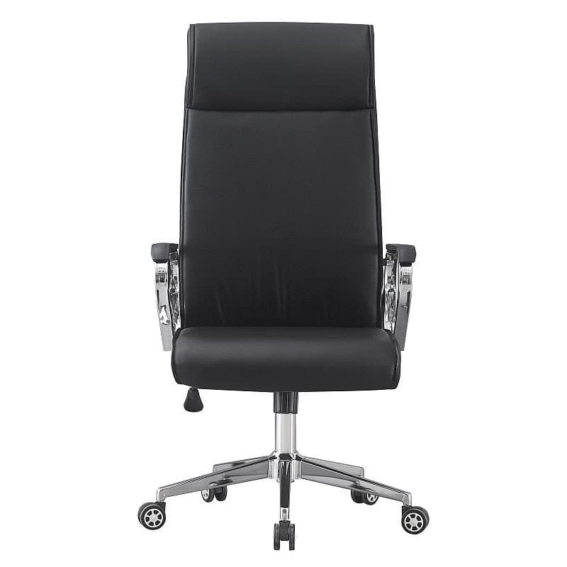 Scaun ergonomic de birou, piele ecologica, inaltime reglabila, baza si manere otel cromat, negru