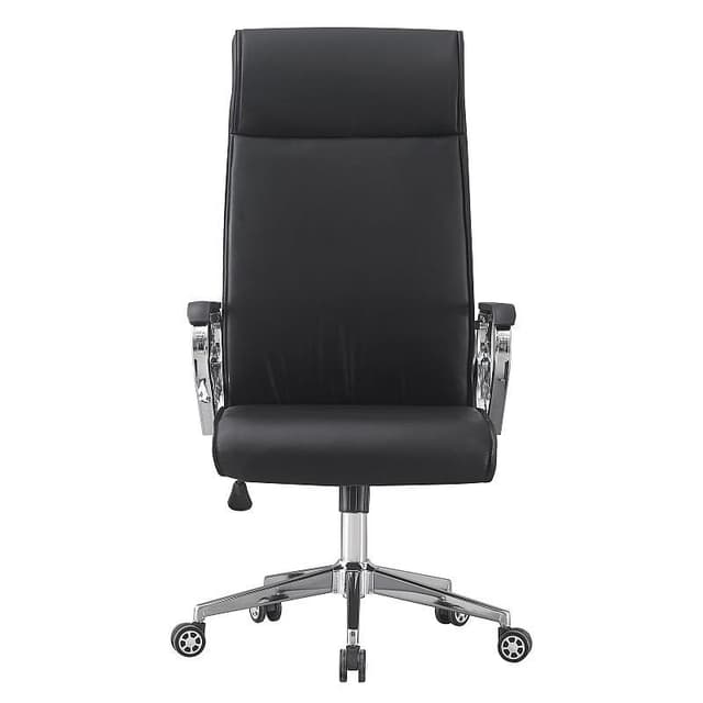 Scaun ergonomic de birou, piele ecologica, inaltime reglabila, baza si manere otel cromat, negru