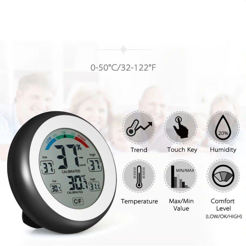 Termometru cu higrometru digital, display lcd, control touch, 9 cm, negru