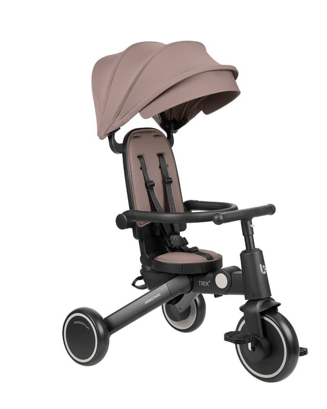Tricicleta 8in1 pentru copii KikkaBoo Trix 2 Bej ultrapliabila,de la 10 luni la 22kg,cadru din aluminiu,sezut rotativ,spatar reglabil,maner parental reglabil,copertina reglabiladetasabila,centura de siguranta