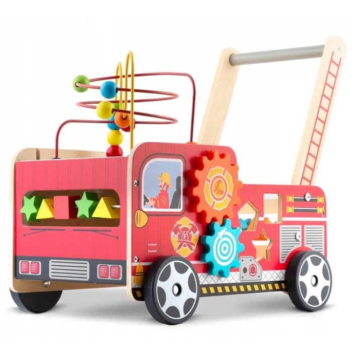 Antemergator din lemn tip masina de pompieri si diverse activitati 48 x 27.5 x 40.5 cm Ricokids RK-873