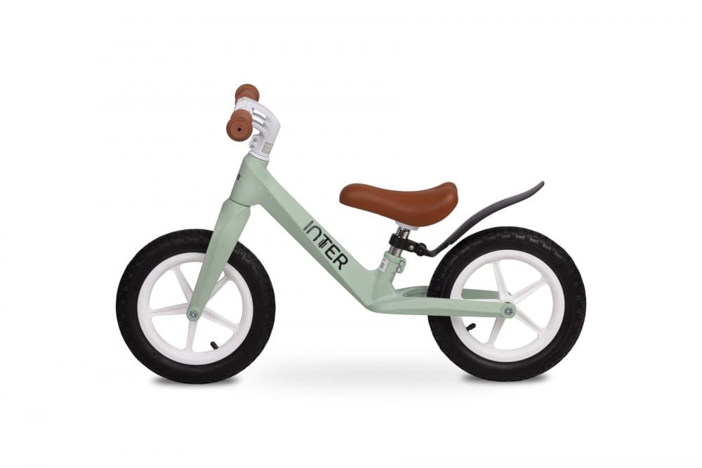 Bicicleta de echilibru fara pedale pentru copii Toyz Inter Mint,Roti gonflabile,Sa confortabila din piele cu inaltime reglabila,Protectie noroi,Manere antiderapante,De la 3ani sau maxim 30kg