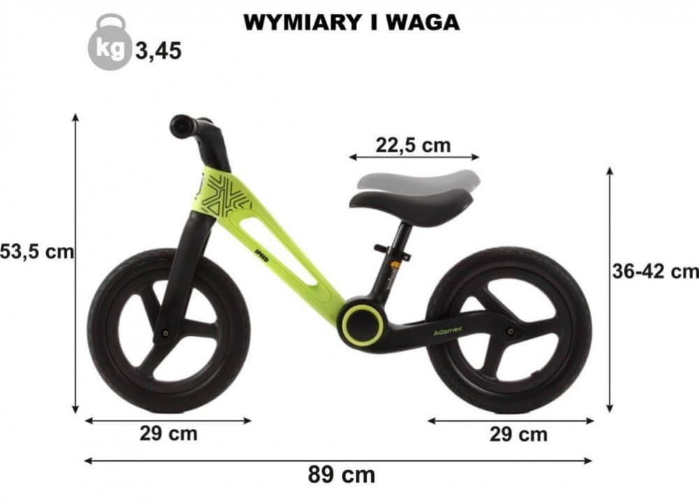 Bicicleta de echilibru pentru copii, Adamex Speed M8, pliabila, fara pedale, cu Saua reglabila si manere confortabile, 2-5 ani, pana la 35 kg, Lime Green