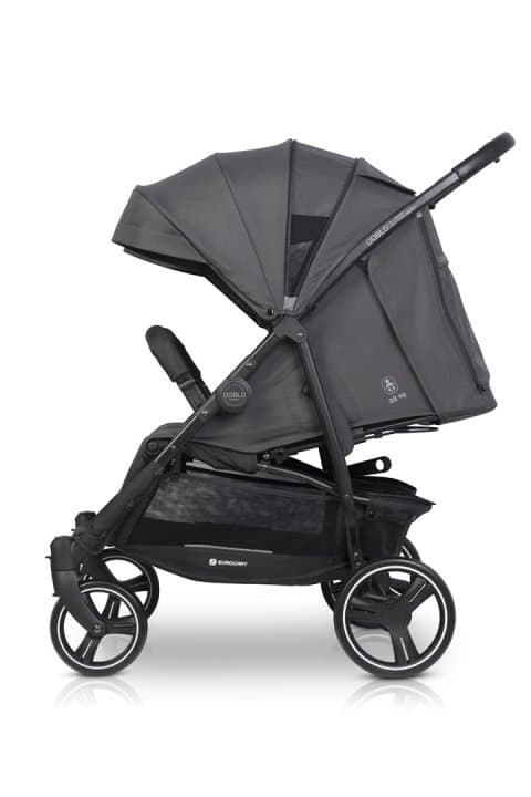 Carucior pentru gemeni 2 in 1 Euro Cart Doblo Iron, cu Landouri, pliabil, cu suspensii, spatar reglabil, copertina reglabila si accesorii incluse, greutate maxim admisa 22 kg