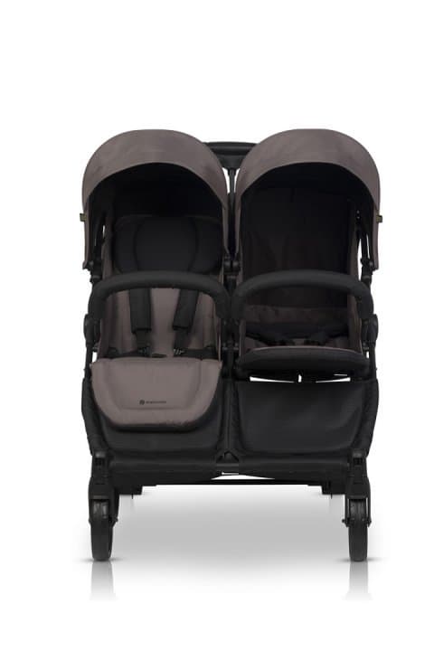 Carucior pentru gemeni 2 in 1, Euro Cart Doblo Taupe, cu Landouri, pliabil, cu suspensii, spatar reglabil, copertina reglabila si accesorii incluse, greutate maxim admisa 22 kg