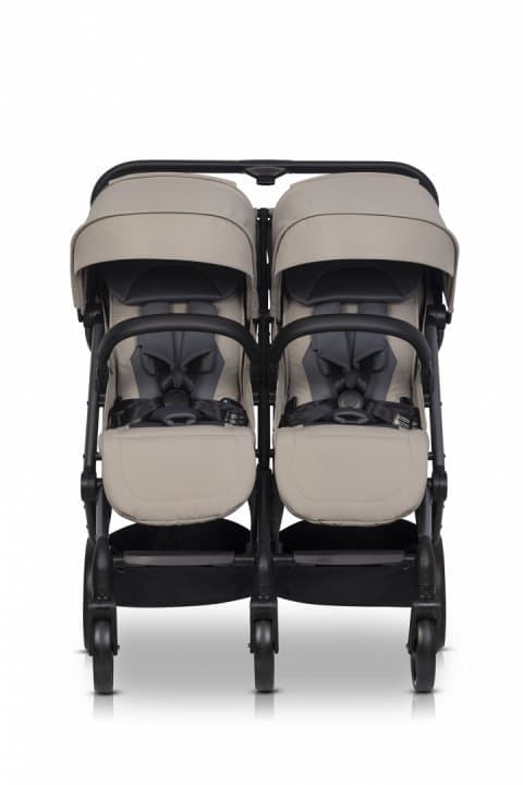 Carucior pentru gemeni EasyGo Echo, ultrapliabil, cu suspensii, spatar si suport picioare reglabile, usor si manevrabil, omologat EN1888, accesorii incluse, Savana Beige