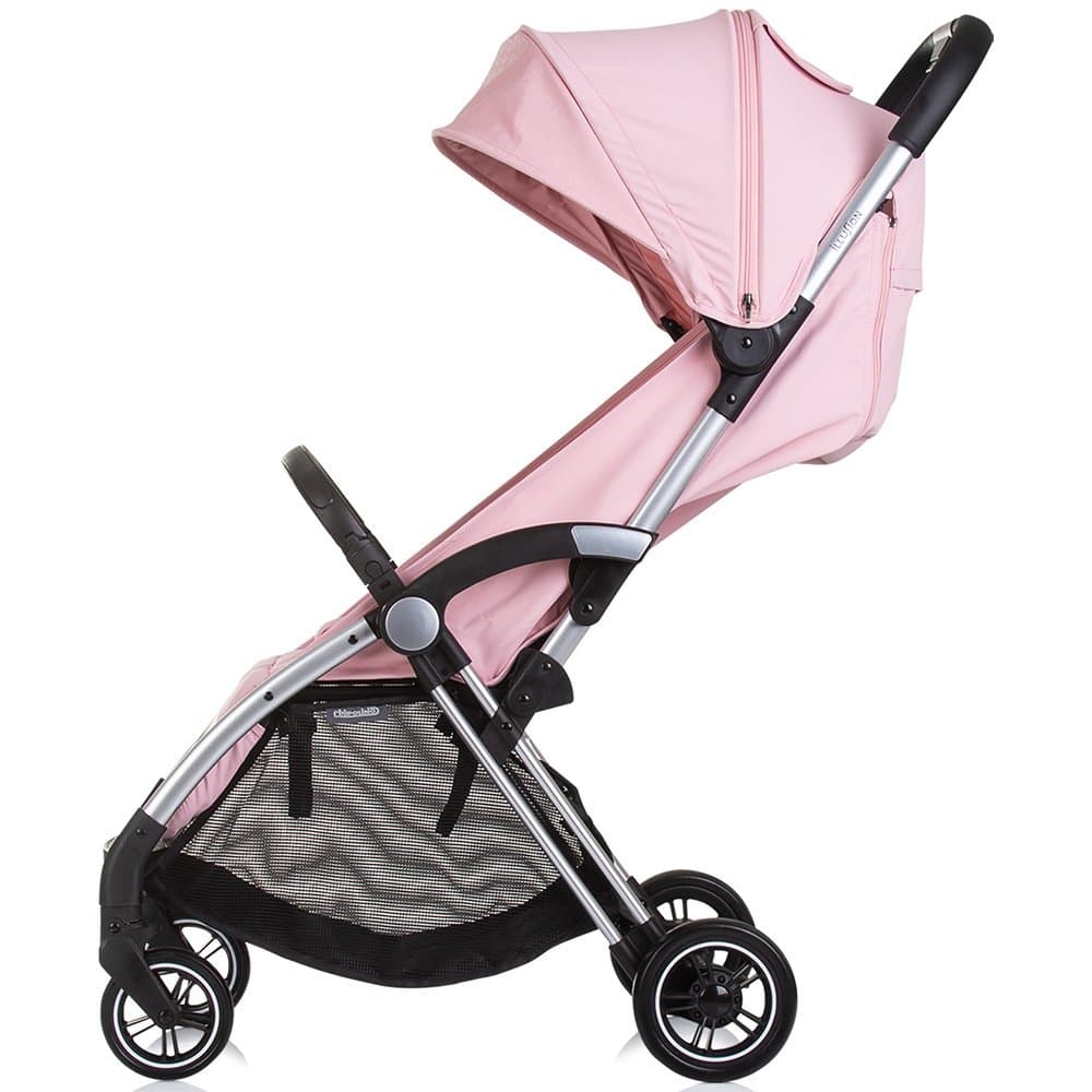Carucior pentru copii Chipolino Illusion pink marshmallow, Pliere automata, Spatar reglabil, bara de protectie detasabila, Suport picioare reglabil, greutate suportata 22 kg