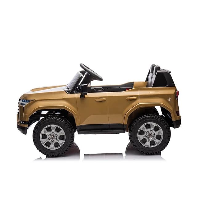 Masinuta electrica pentru copii cu licenta Lexus GX550 Champagne 4x4 cu telecomanda, acumulator 24V7Ah, Roti EVA, Scaun din piele,4 Motoare x 55W, oglinzi retrovizoare, lumini LED, afisaj baterie