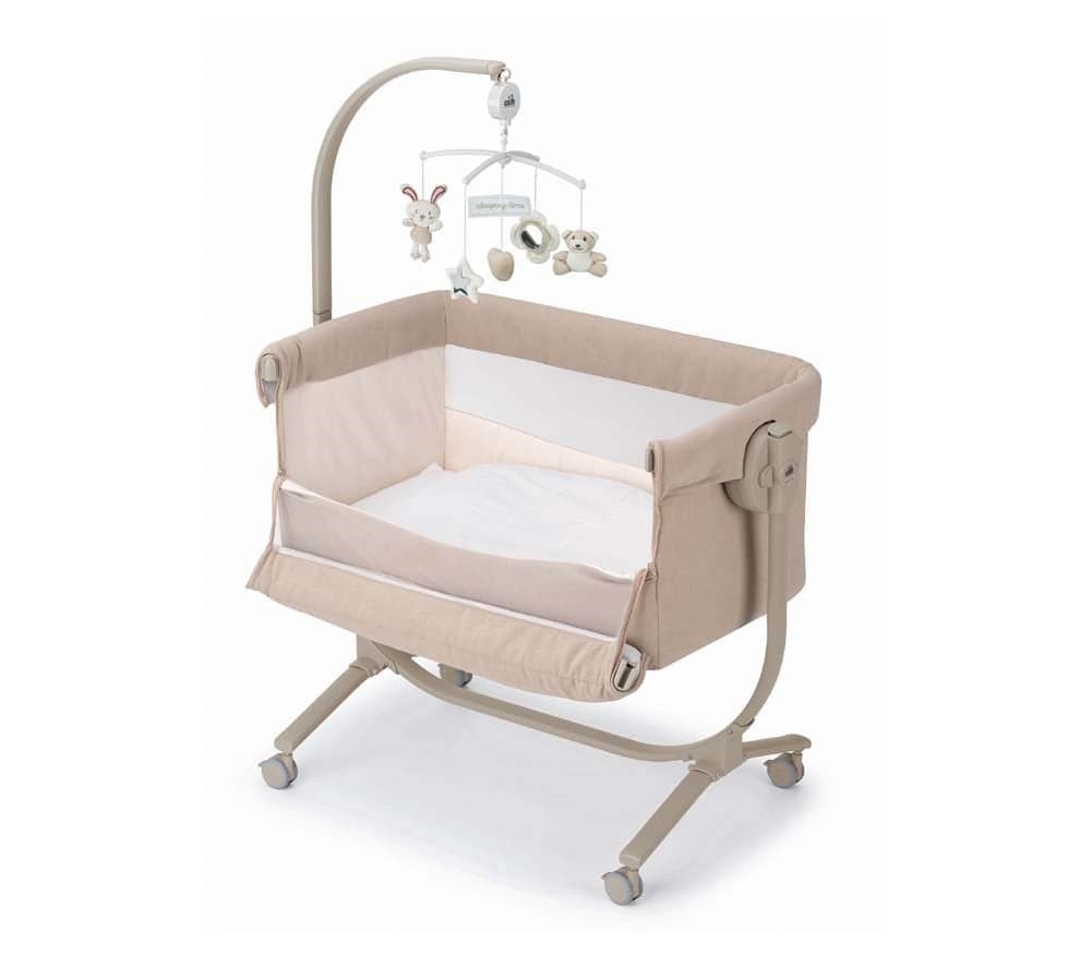 Patut cu leganare Cullami Bej, co-sleeper 2 in 1 cu laterala culisanta, setare unghiulara, roti, reglabil in 8 pozitii pe inaltime