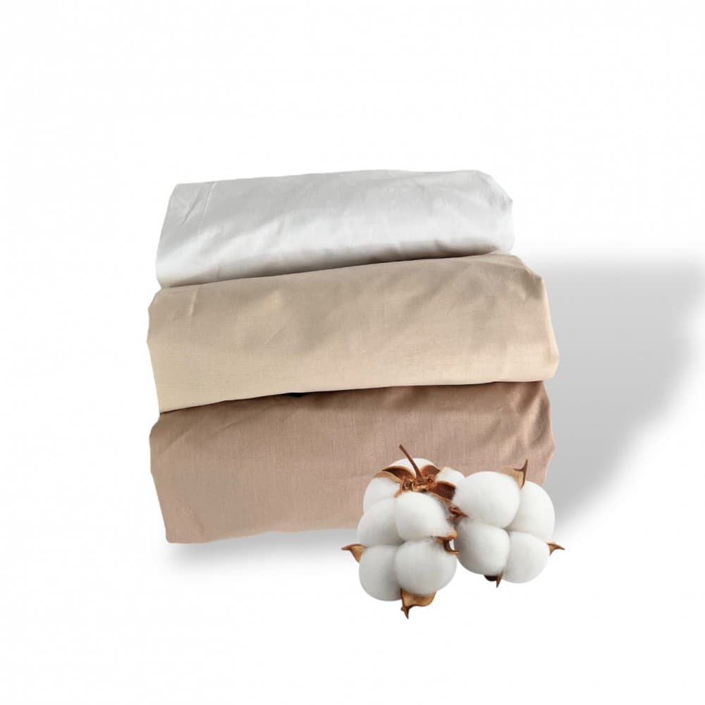 Set 3 cearsafuri din bumbac ranforce pentru pat copii, Deseda, cu elastic roata, dimensiune 140 x 70 cm, mix Bej