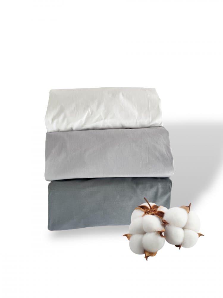Set 3 cearsafuri din bumbac ranforce pentru pat copii, Deseda, cu elastic roata, dimensiune 160 x 80 cm, mix gri