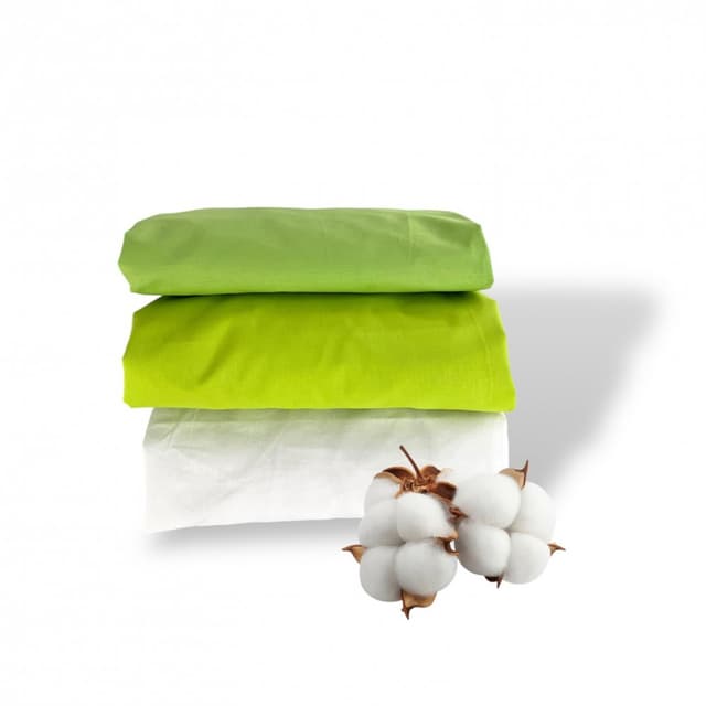 Set 3 cearsafuri din bumbac ranforce pentru pat copii, Deseda, cu elastic roata, dimensiune 160 x 80 cm, mix verde