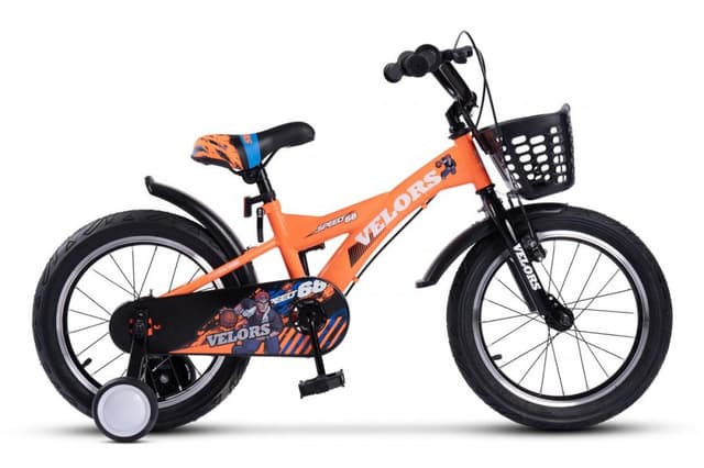 Bicicleta pentru copii Velors V1601A Portocaliu, roti 16 inch, 4-6 ani, 16 viteze, inaltime utilizator 100-115 cm , greutate suportata 60 kg