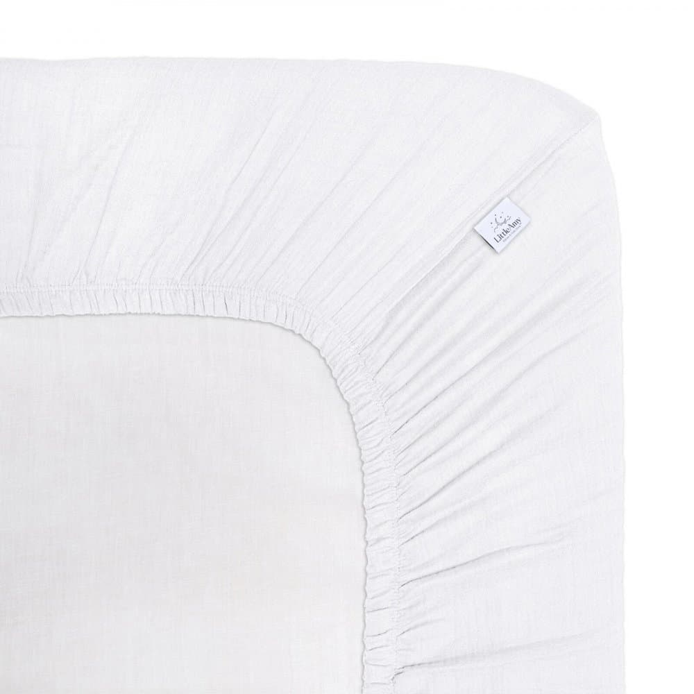Cearceaf muselina organica, cu elastic, Little Amy, Alb, 60 x 120 cm