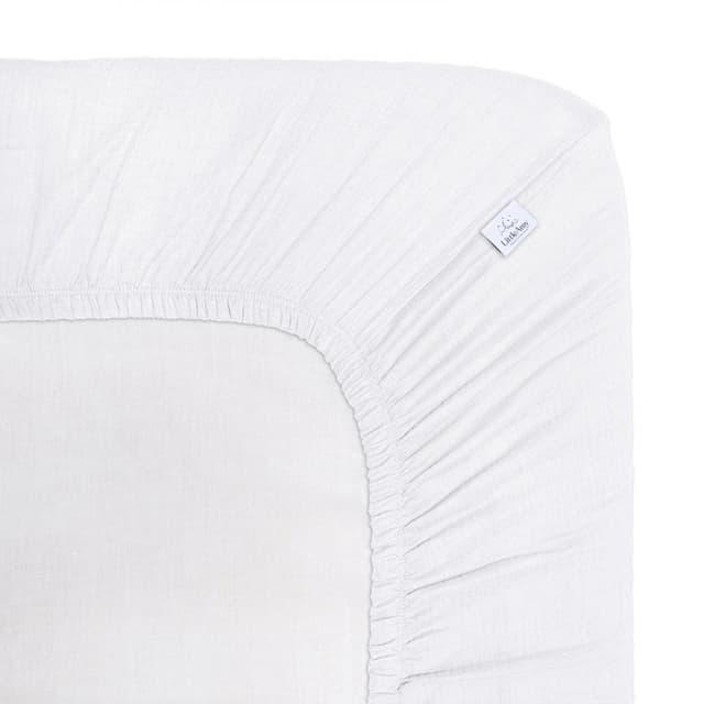Cearceaf muselina organica, cu elastic, Little Amy, Alb, 60 x 120 cm
