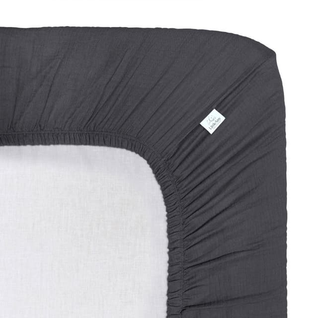 Cearceaf muselina organica, cu elastic, Little Amy, Antracit, 80 x 160 cm