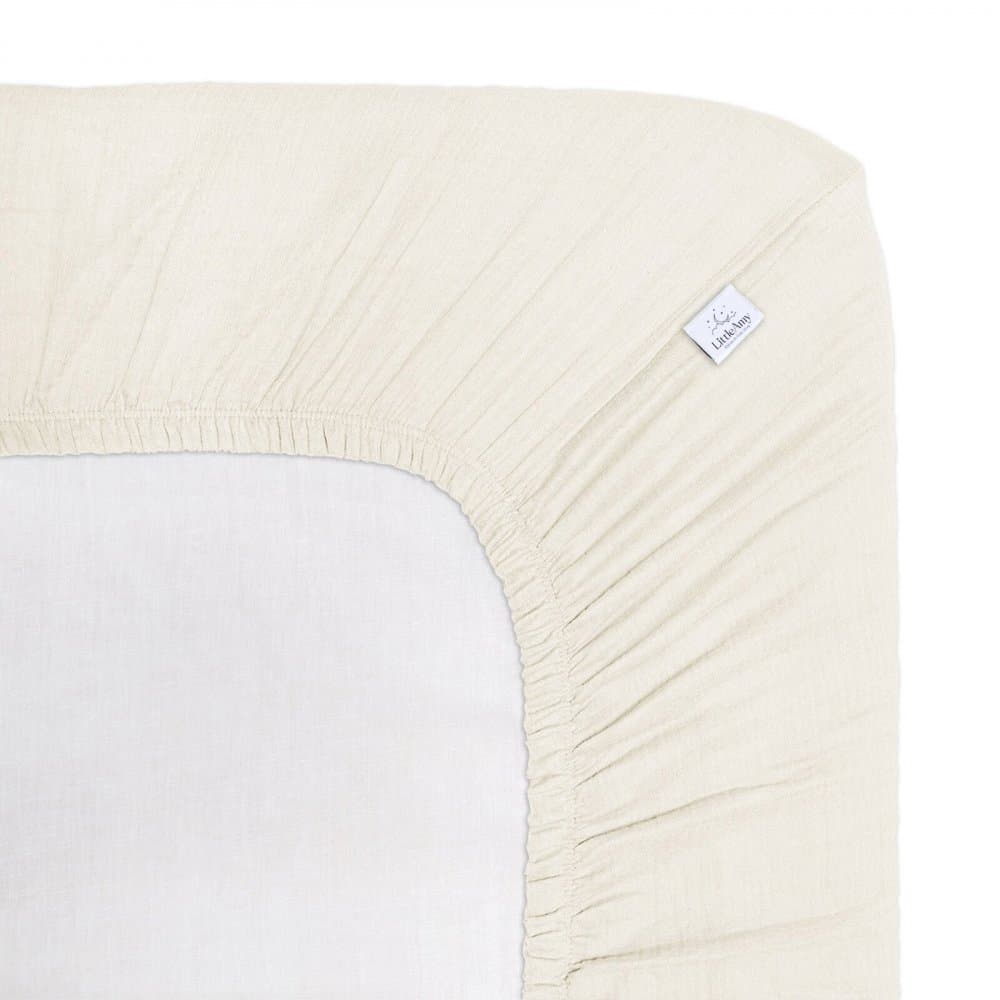 Cearceaf muselina organica, cu elastic, Little Amy, Crem, 60 x 120 cm