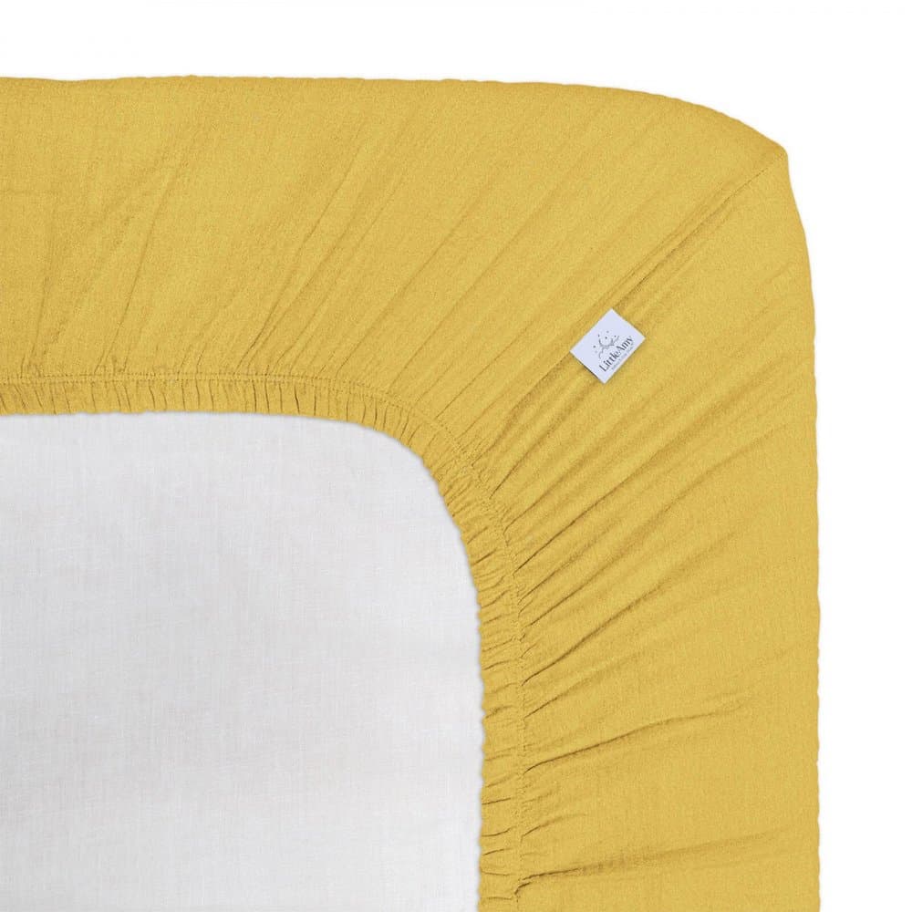 Cearceaf muselina organica, cu elastic, Little Amy, Galben, 60 x 120 cm
