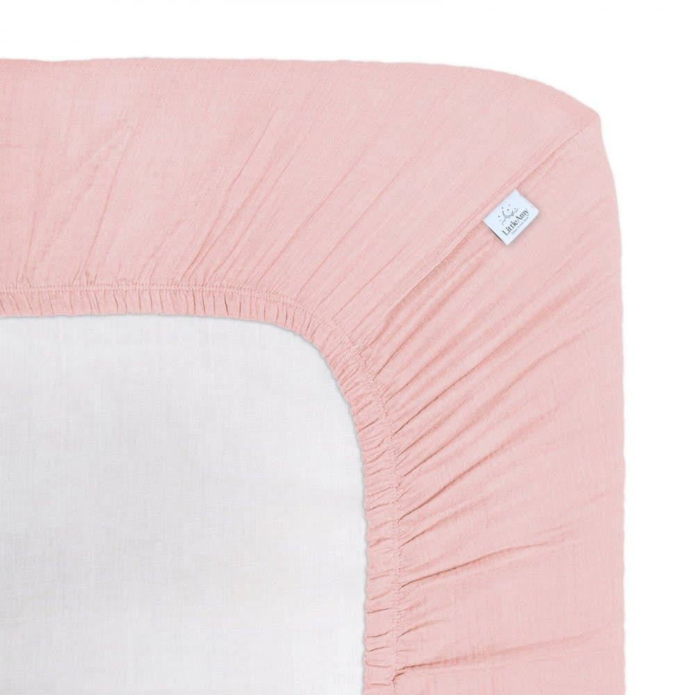 Cearceaf muselina organica, cu elastic, Little Amy, Roz deschis, 60 x 120 cm